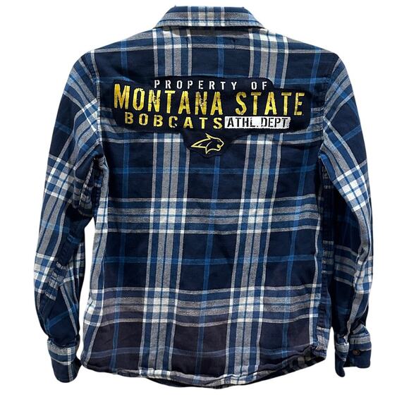 Montana State University Flannel Button Down Shirt Kids LARGE MSU Bobcats Gift - Picture 1 of 5
